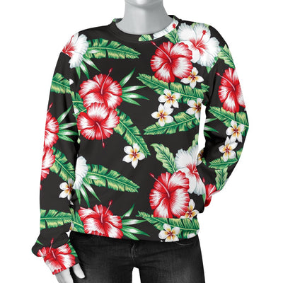 Hawaiian Flower Tropical Leaves Women Crewneck Sweatshirt