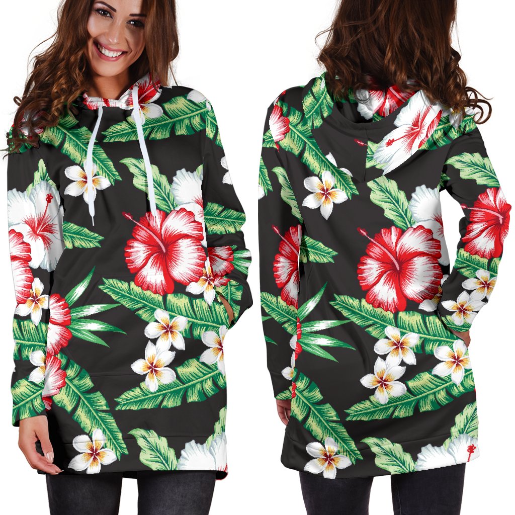 Hawaiian Flower Tropical Leaves Women Hoodie Dress