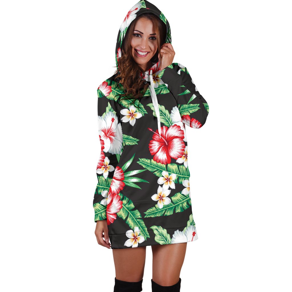 Hawaiian Flower Tropical Leaves Women Hoodie Dress