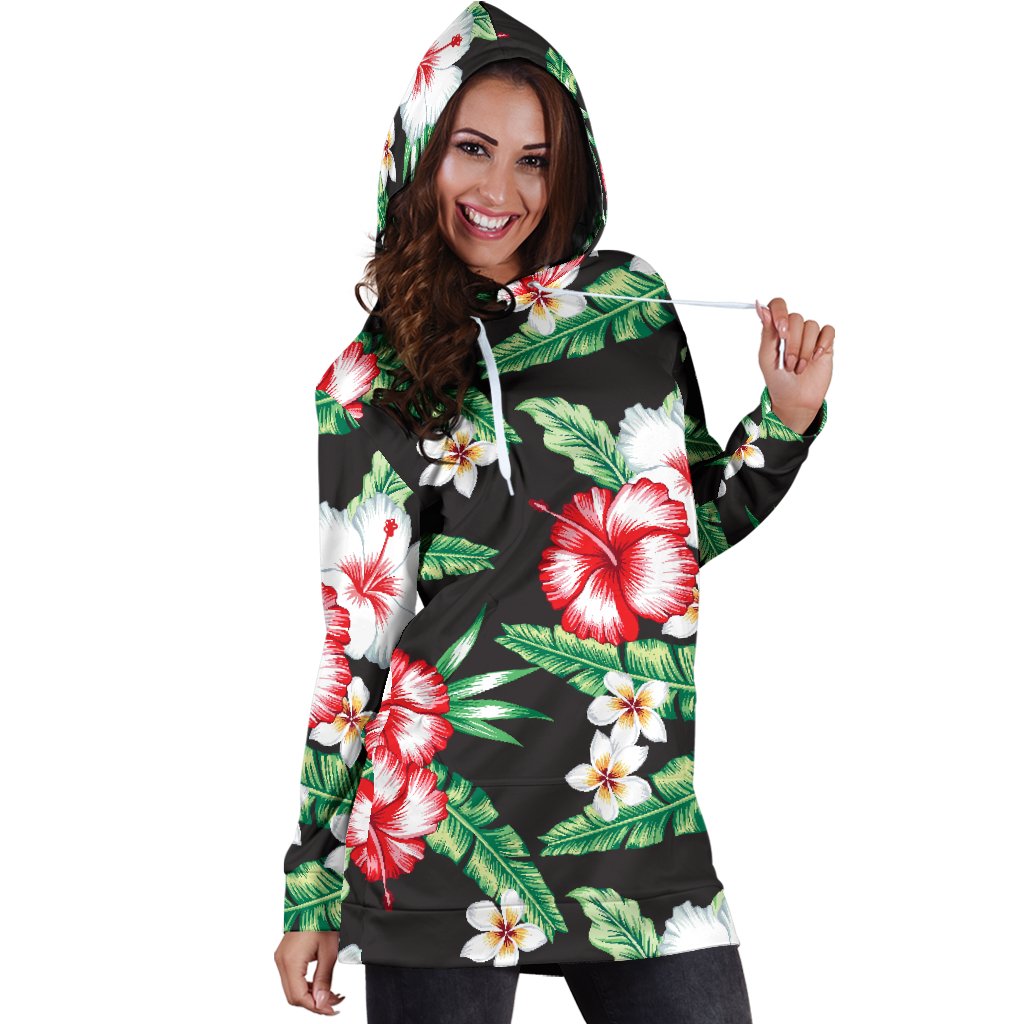 Hawaiian Flower Tropical Leaves Women Hoodie Dress