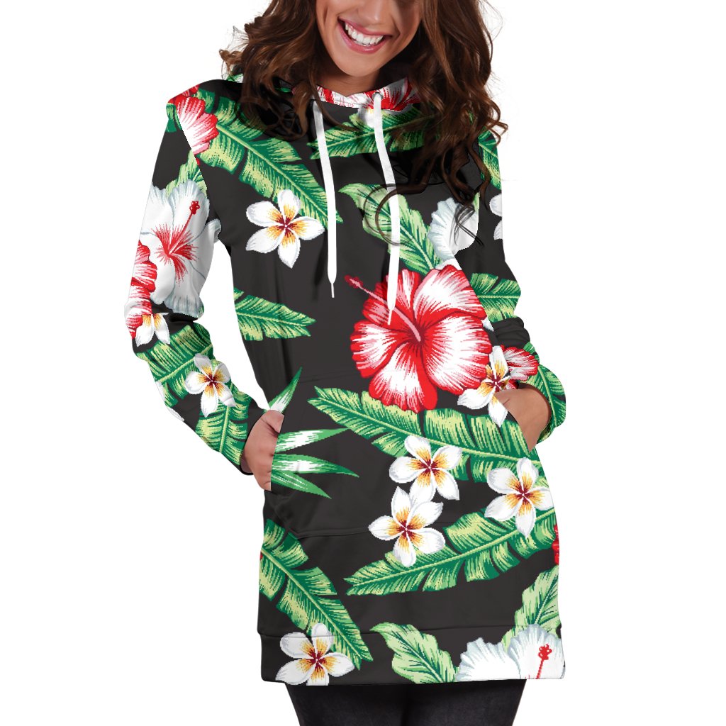 Hawaiian Flower Tropical Leaves Women Hoodie Dress