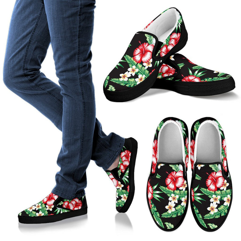 Hawaiian Flower Tropical Leaves Women Slip On Shoes