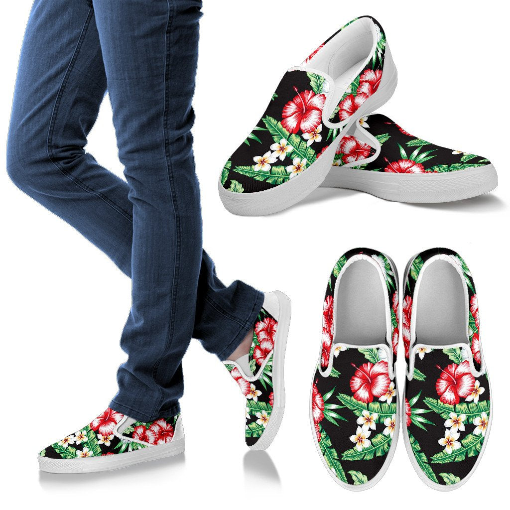 Hawaiian Flower Tropical Leaves Women Slip On Shoes