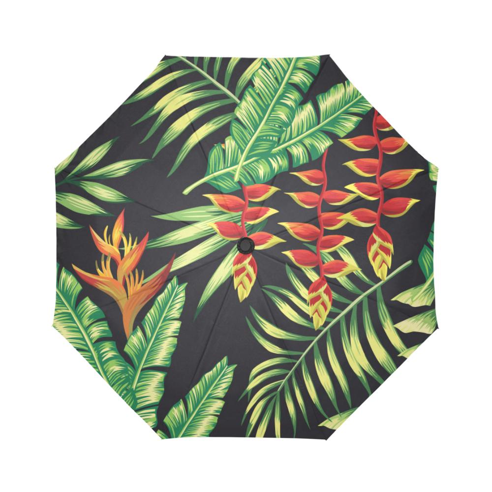 Hawaiian Flower Tropical Palm Automatic Foldable Umbrella