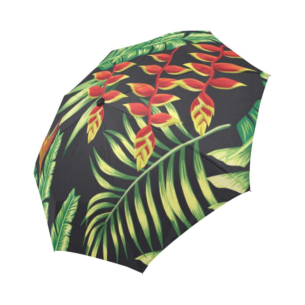 Hawaiian Flower Tropical Palm Automatic Foldable Umbrella