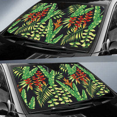 Hawaiian Flower Tropical Palm Leaves Car Sun Shade-JorJune