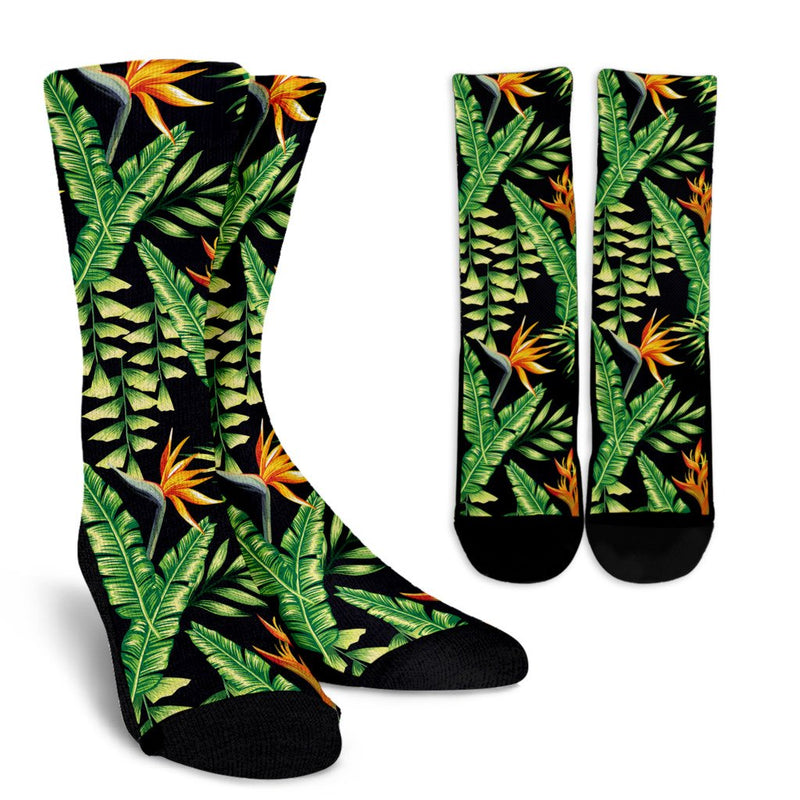 Hawaiian Flower Tropical Palm Leaves Crew Socks