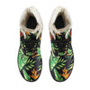 Hawaiian Flower Tropical Palm Leaves Faux Fur Leather Boots