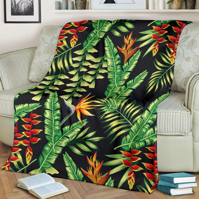 Hawaiian Flower Tropical Palm Leaves Fleece Blanket