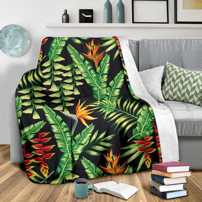 Hawaiian Flower Tropical Palm Leaves Fleece Blanket