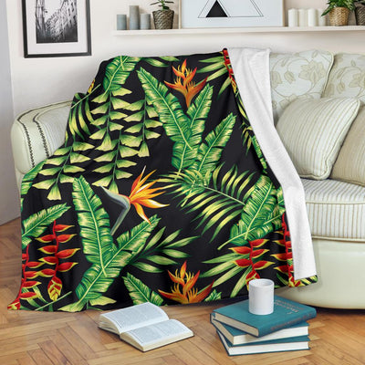 Hawaiian Flower Tropical Palm Leaves Fleece Blanket