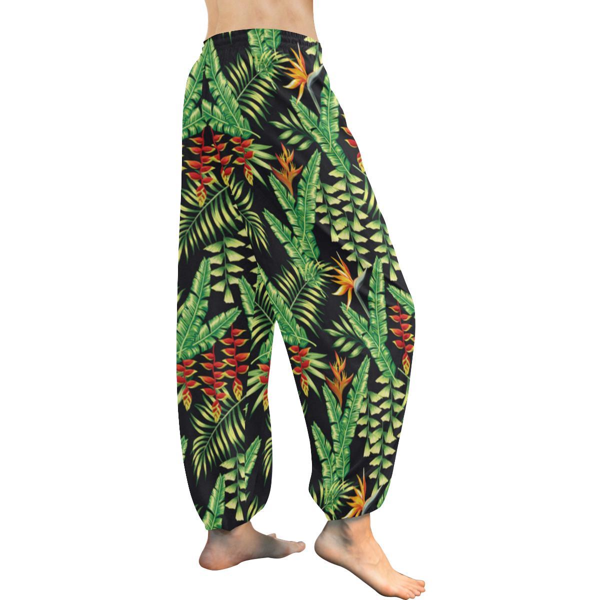 Hawaiian Flower Tropical Palm Leaves Harem Pants