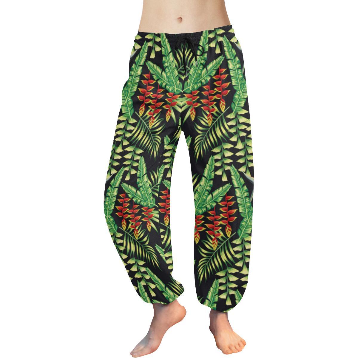 Hawaiian Flower Tropical Palm Leaves Harem Pants