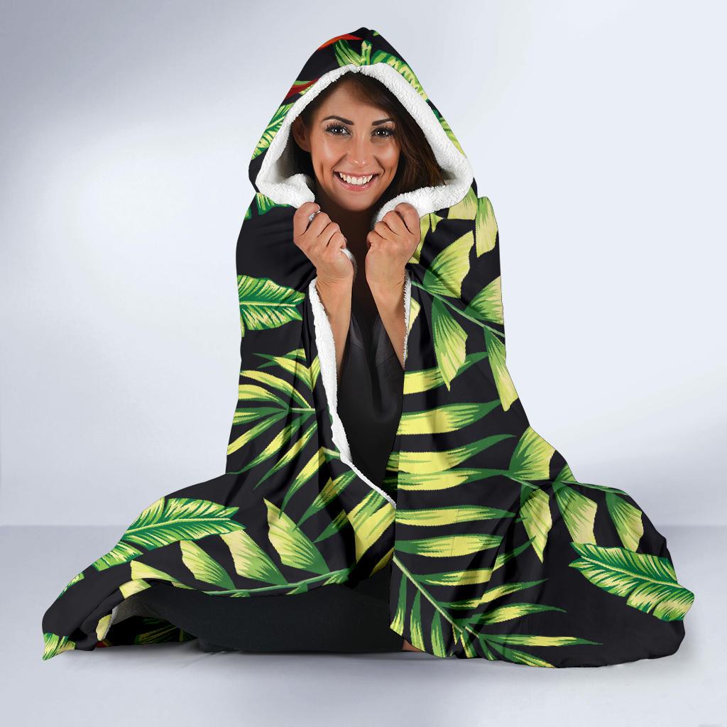 Hawaiian Flower Tropical Palm Leaves Hooded Blanket-JORJUNE.COM