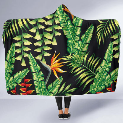 Hawaiian Flower Tropical Palm Leaves Hooded Blanket-JORJUNE.COM