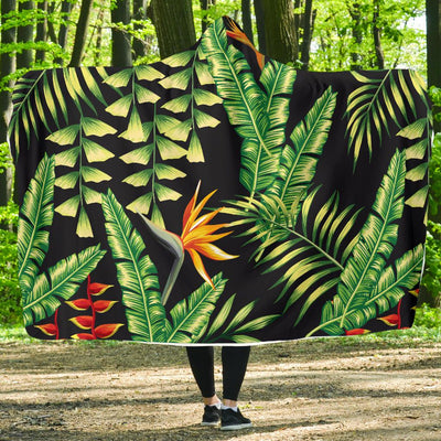 Hawaiian Flower Tropical Palm Leaves Hooded Blanket-JORJUNE.COM