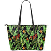 Hawaiian Flower Tropical Palm Leaves Large Leather Tote Bag