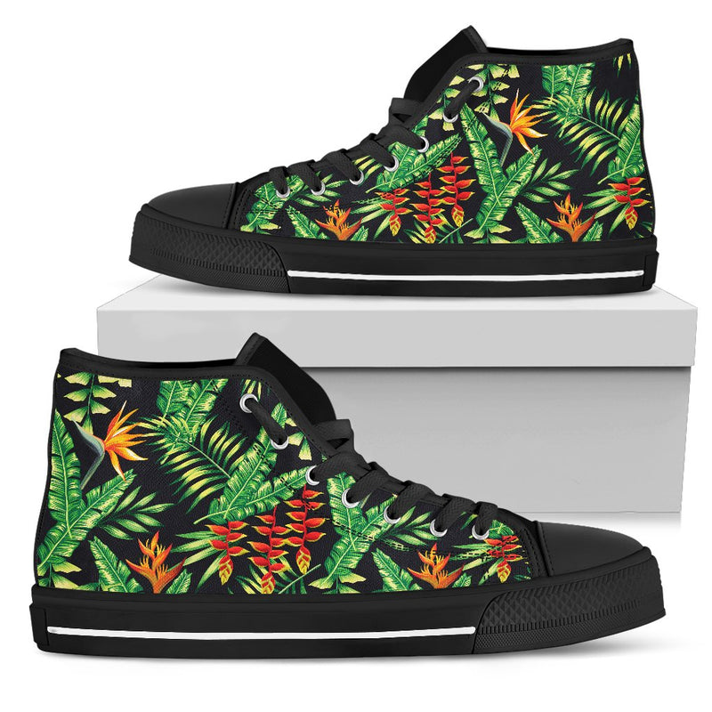 Hawaiian Flower Tropical Palm Leaves Men High Top Canvas Shoes
