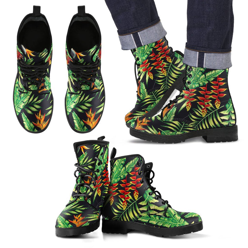 Hawaiian Flower Tropical Palm Leaves Men Leather Boots