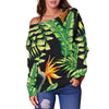 Hawaiian Flower Tropical Palm Leaves Off Shoulder Sweatshirt