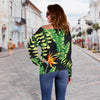 Hawaiian Flower Tropical Palm Leaves Off Shoulder Sweatshirt