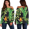 Hawaiian Flower Tropical Palm Leaves Off Shoulder Sweatshirt