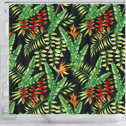 Hawaiian Flower Tropical Palm Leaves Shower Curtain