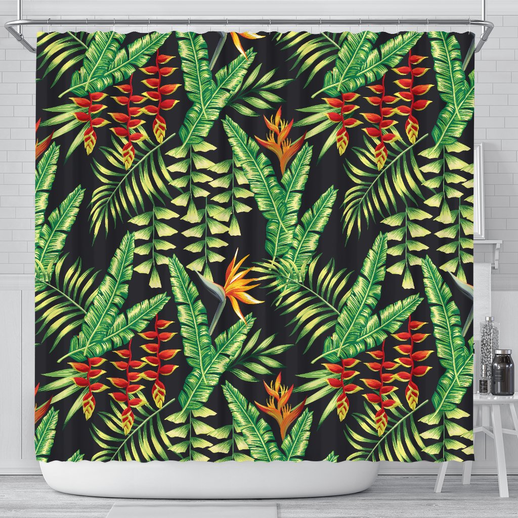 Hawaiian Flower Tropical Palm Leaves Shower Curtain