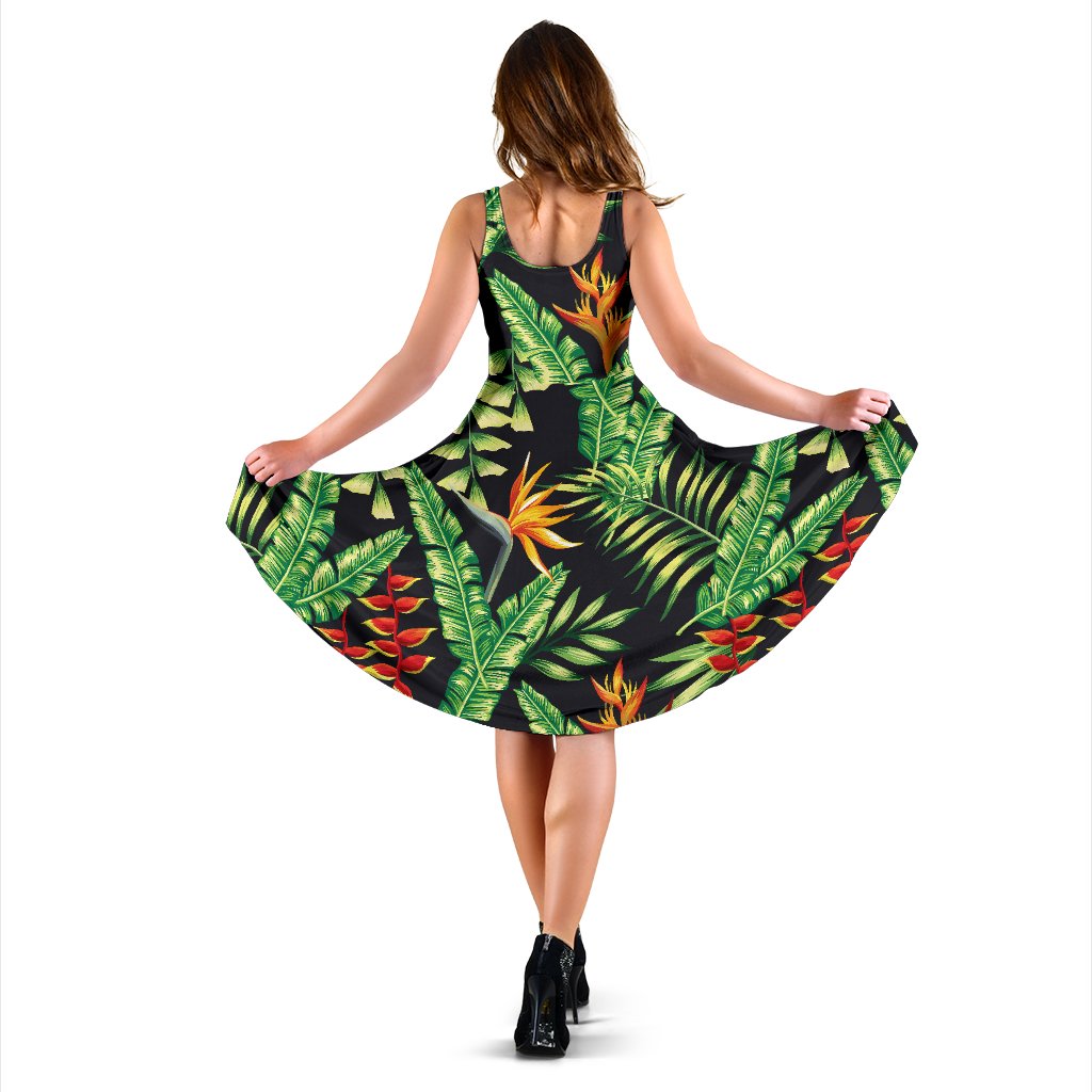 Hawaiian Flower Tropical Palm Leaves Sleeveless Mini Dress