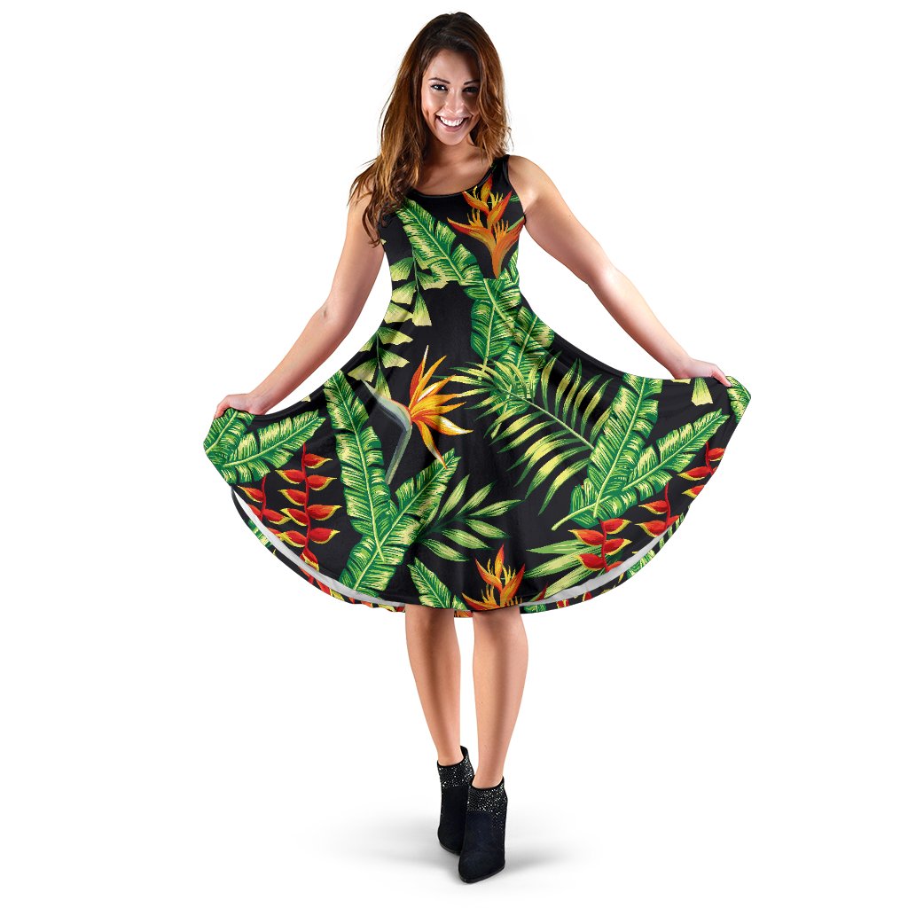 Hawaiian Flower Tropical Palm Leaves Sleeveless Mini Dress