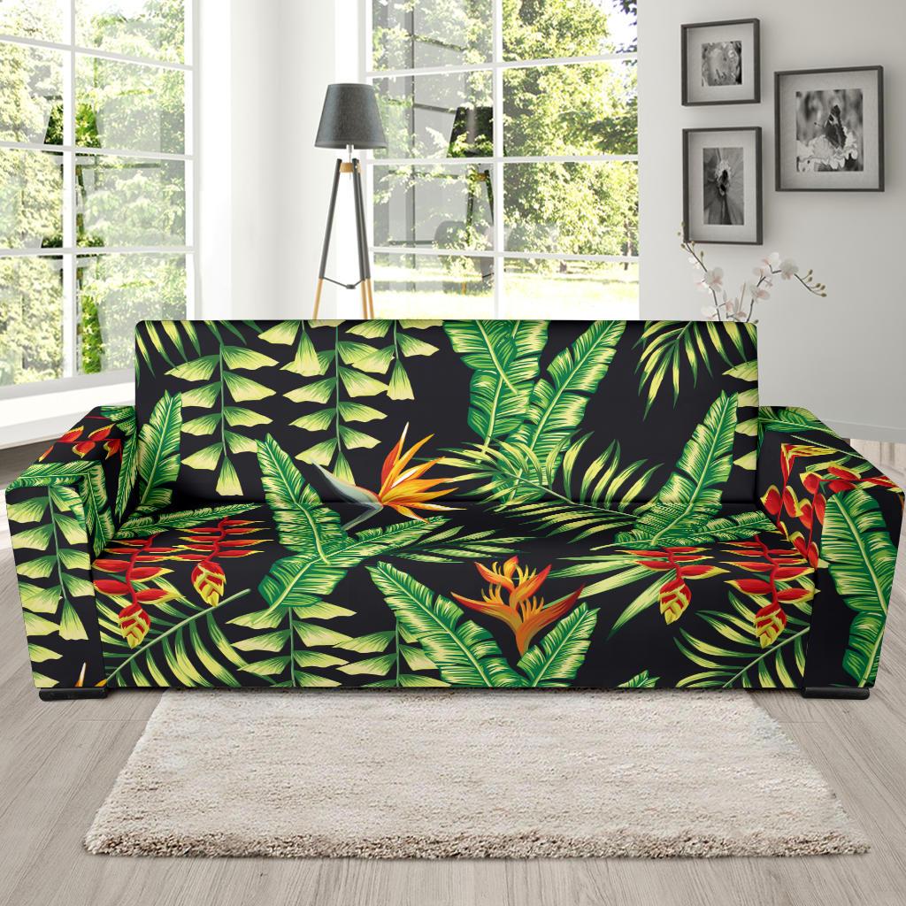 Hawaiian Flower Tropical Palm Leaves Sofa Slipcover-JORJUNE.COM