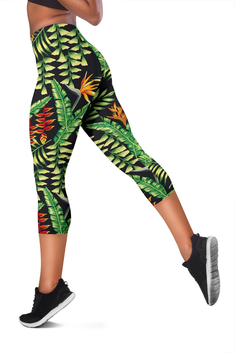 Hawaiian Flower Tropical Palm Leaves Women Capris