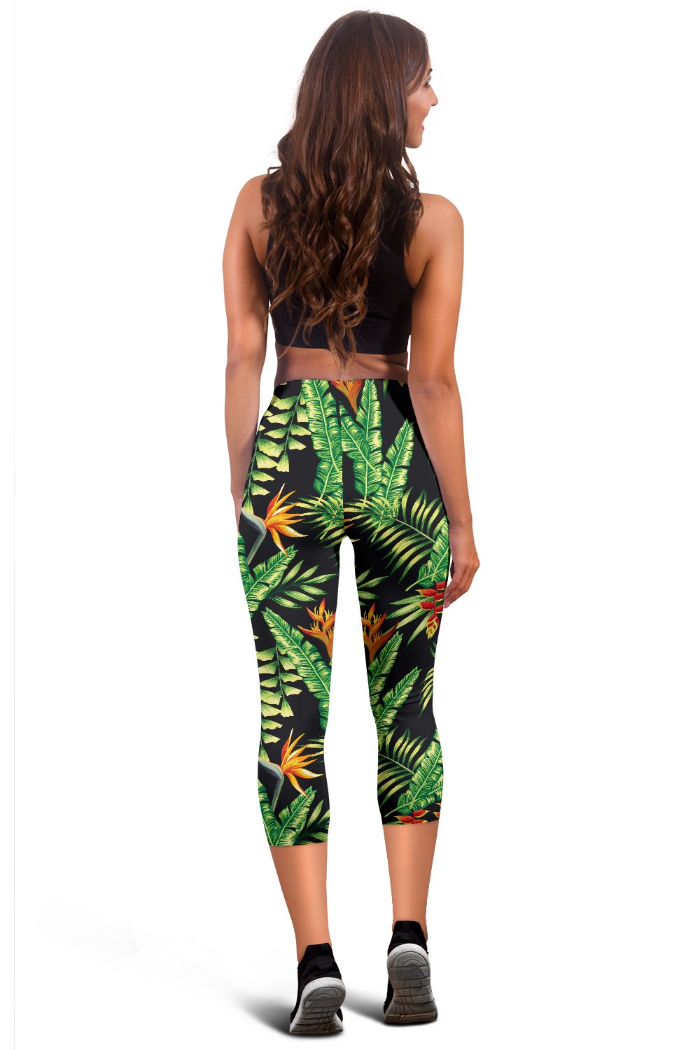 Hawaiian Flower Tropical Palm Leaves Women Capris