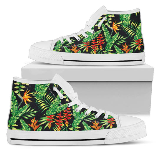 Hawaiian Flower Tropical Palm Leaves Women High Top Canvas Shoes