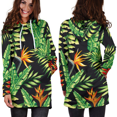 Hawaiian Flower Tropical Palm Leaves Women Hoodie Dress