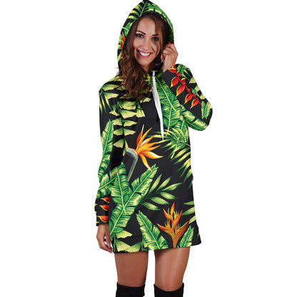 Hawaiian Flower Tropical Palm Leaves Women Hoodie Dress