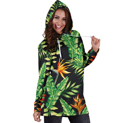 Hawaiian Flower Tropical Palm Leaves Women Hoodie Dress