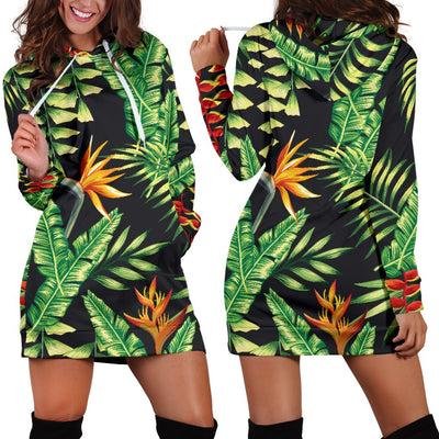 Hawaiian Flower Tropical Palm Leaves Women Hoodie Dress
