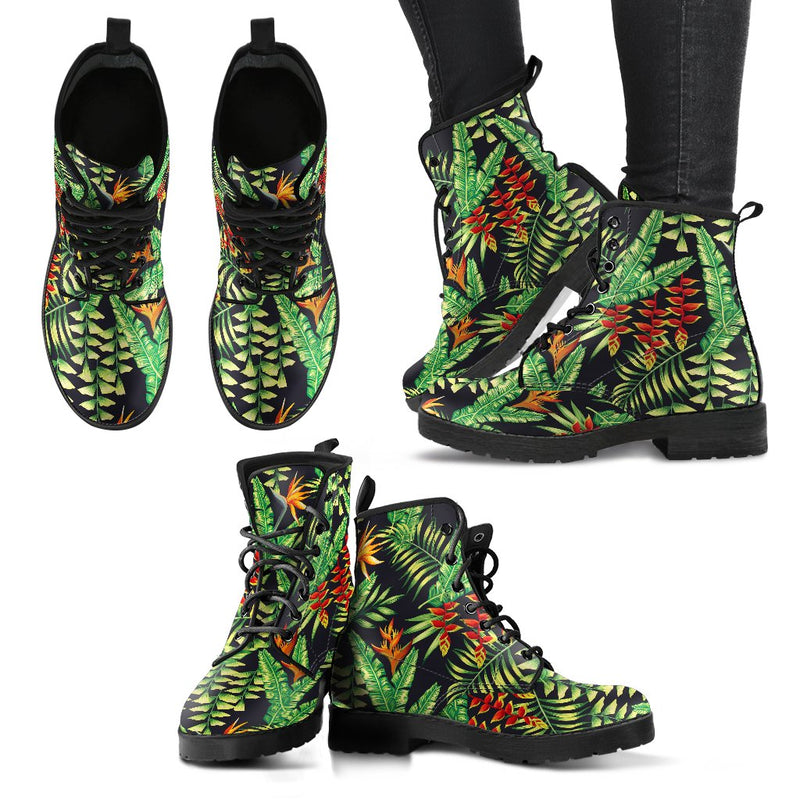 Hawaiian Flower Tropical Palm Leaves Women & Men Leather Boots