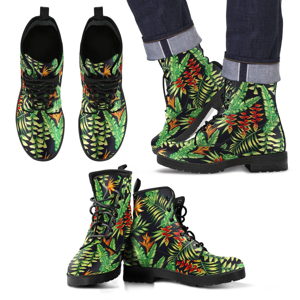 Hawaiian Flower Tropical Palm Leaves Women & Men Leather Boots