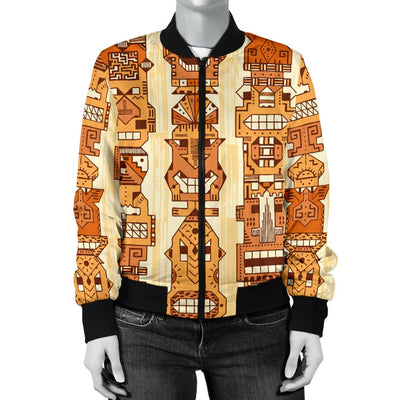 Hawaiian Polynesian Tiki Pattern Women Casual Bomber Jacket