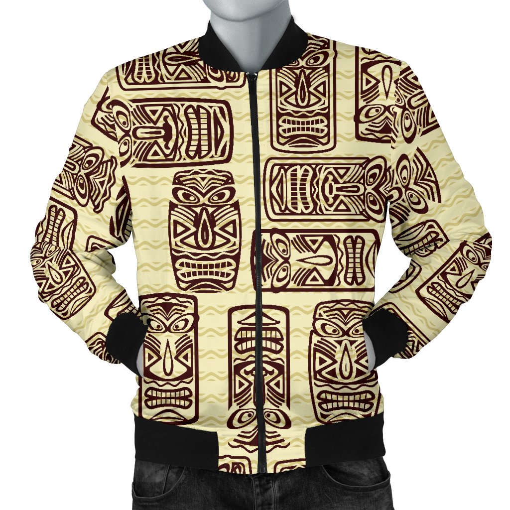 Hawaiian Polynesian Tiki Print Pattern Men Casual Bomber Jacket