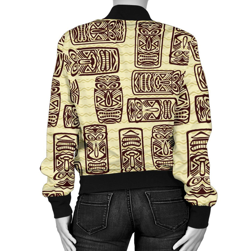 Hawaiian Polynesian Tiki Print Pattern Women Casual Bomber Jacket