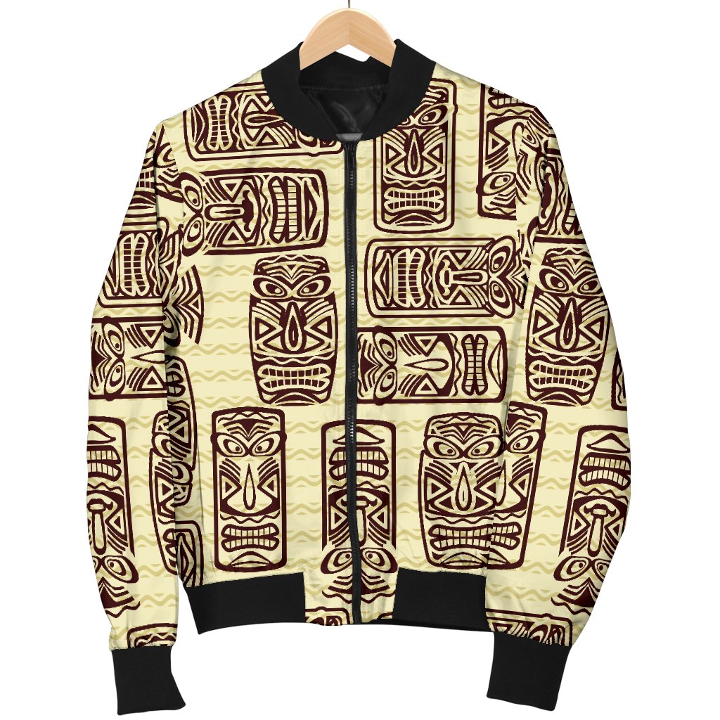 Hawaiian Polynesian Tiki Print Pattern Women Casual Bomber Jacket