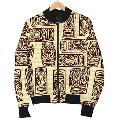 Hawaiian Polynesian Tiki Print Pattern Women Casual Bomber Jacket