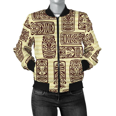 Hawaiian Polynesian Tiki Print Pattern Women Casual Bomber Jacket