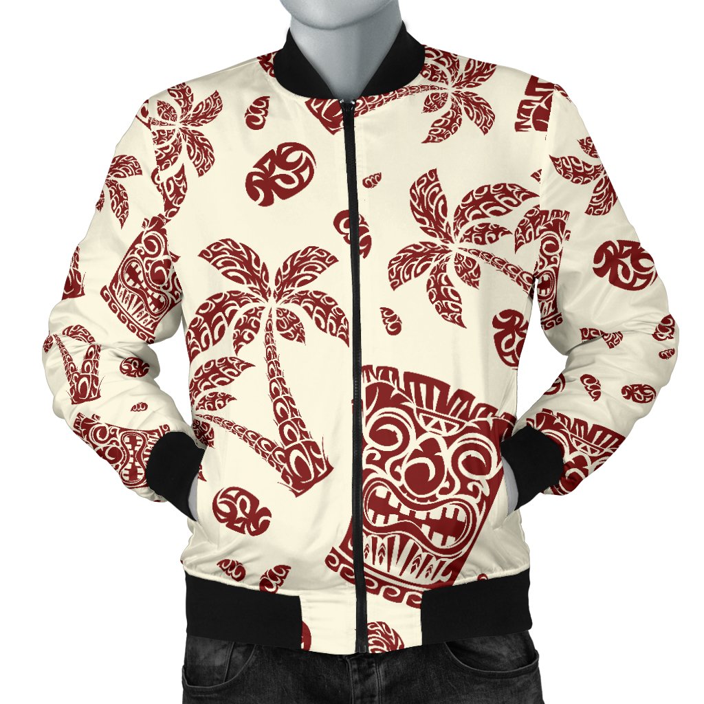 Hawaiian Polynesian Tribal Tiki Pattern Men Casual Bomber Jacket