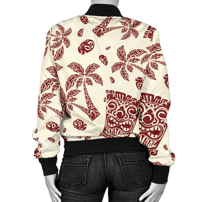 Hawaiian Polynesian Tribal Tiki Pattern Women Casual Bomber Jacket