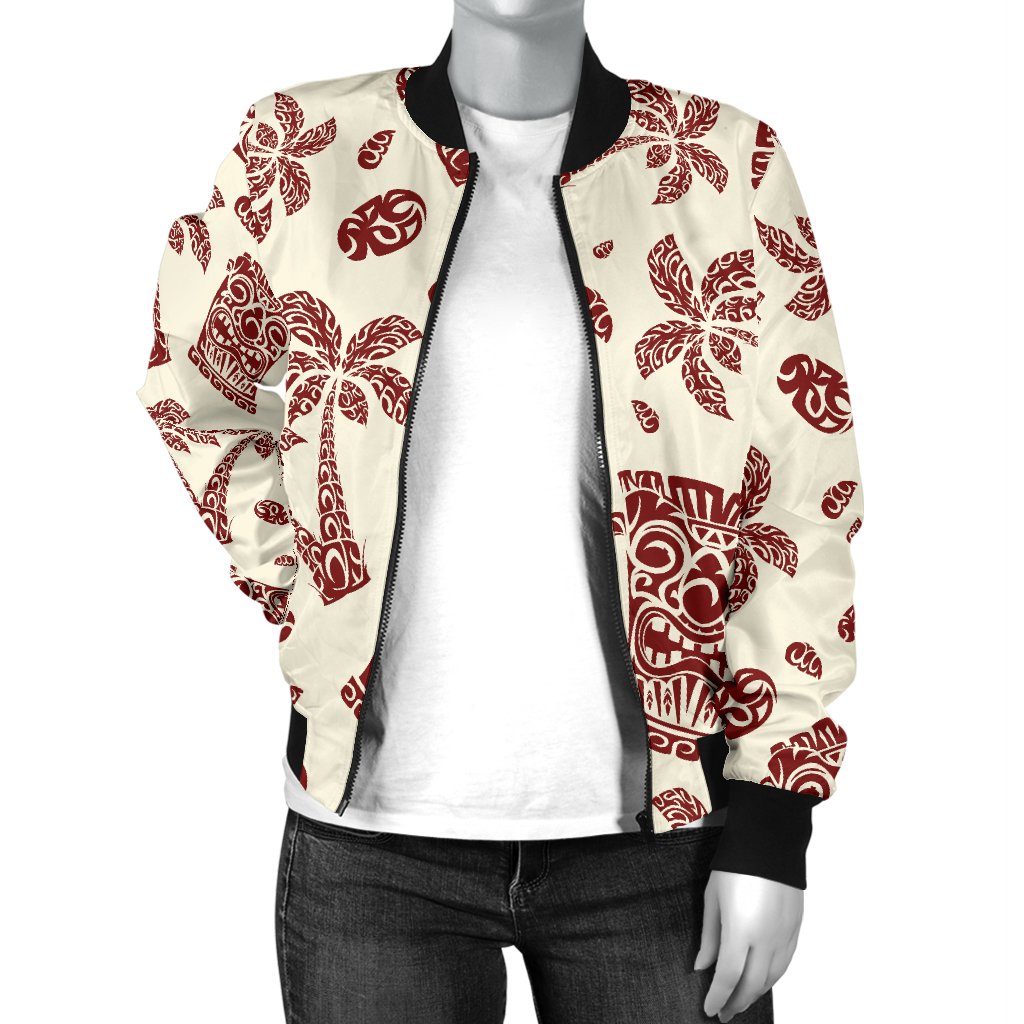 Hawaiian Polynesian Tribal Tiki Pattern Women Casual Bomber Jacket