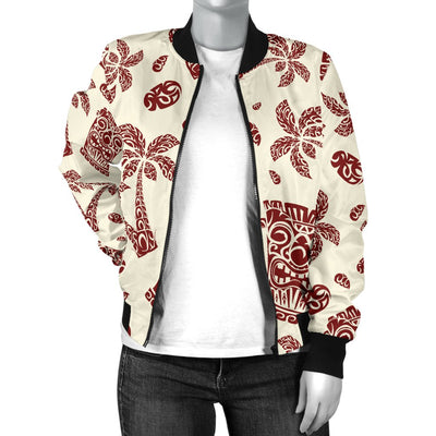 Hawaiian Polynesian Tribal Tiki Pattern Women Casual Bomber Jacket